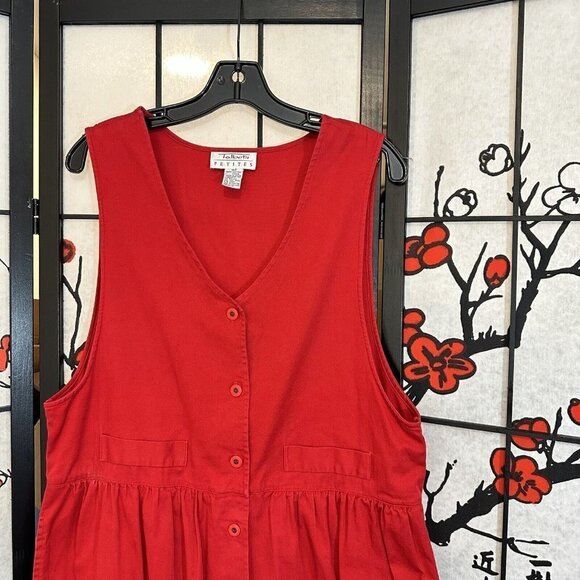 Vintage Talbots Red Button Down Overall Long Dress Size 16 Petite Pleated - Picture 2 of 6